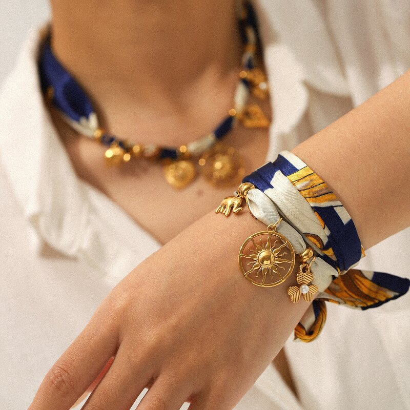 Scarf Necklace Factory - Cross-Border Lace Silk Titanium Steel Winter Accessories Outfit Pendant