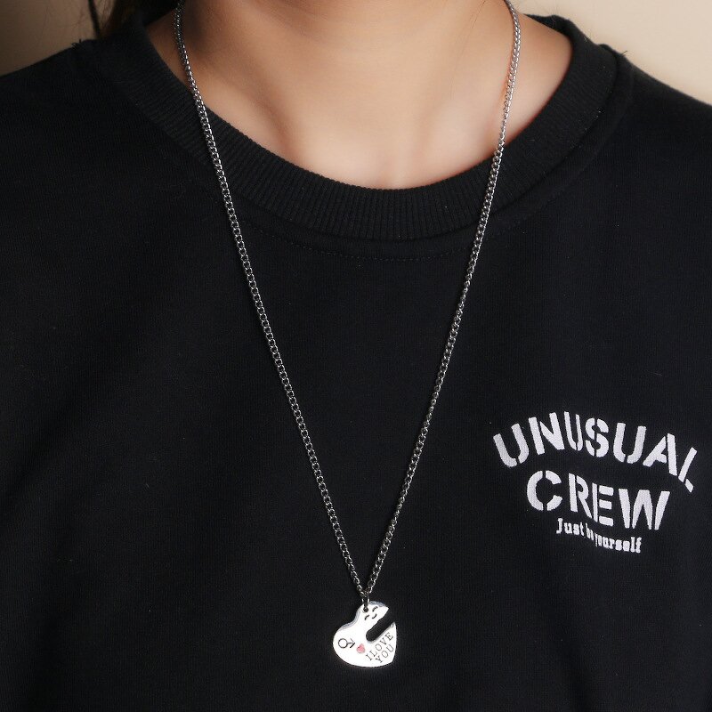 Couple Necklace Manufacturer - Korean Style Personality Stitching Kitten Hug Simple Stainless Steel