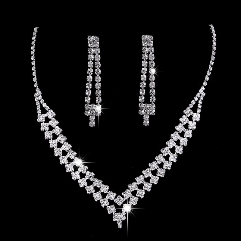 Jewelry Set Manufacturer - Brilliant Full Diamond Zircon Water Drop Necklace Earrings Shooting