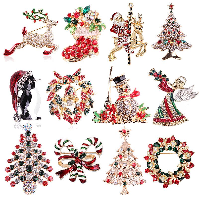 Children's Brooch Factory - European American Silver Plated Zinc Alloy Christmas Tree Shoes Elk