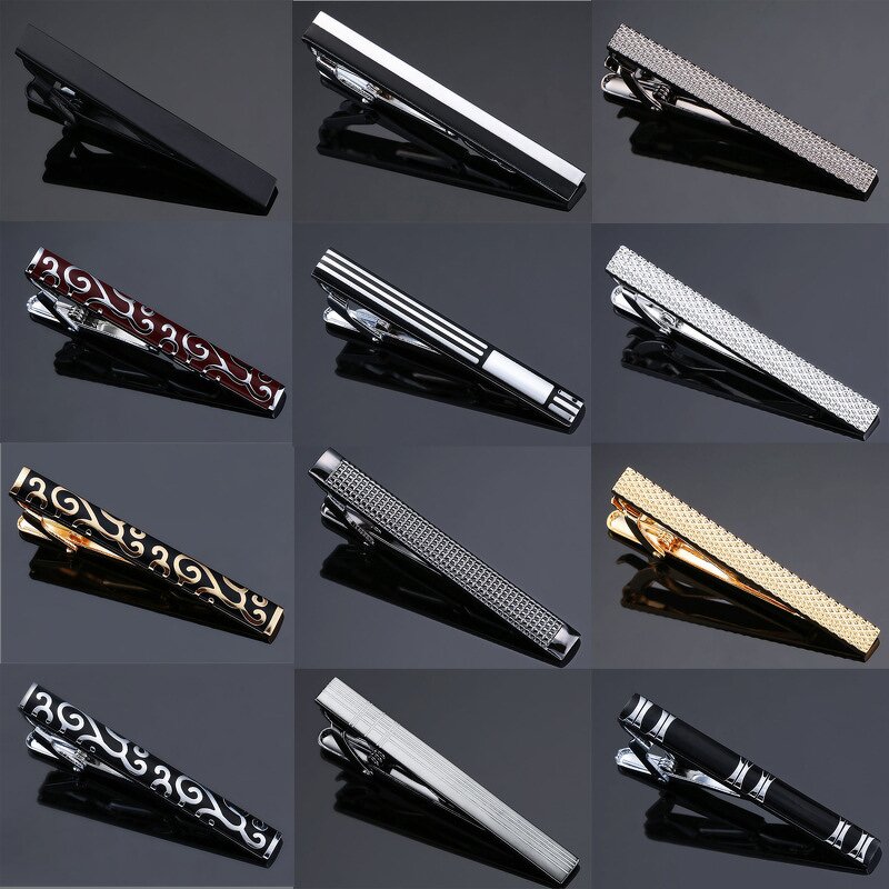 Tie Clip Set Factory - Ship Anchor Saxophone Laser Checkered Rectangle Glossy Cufflink Set