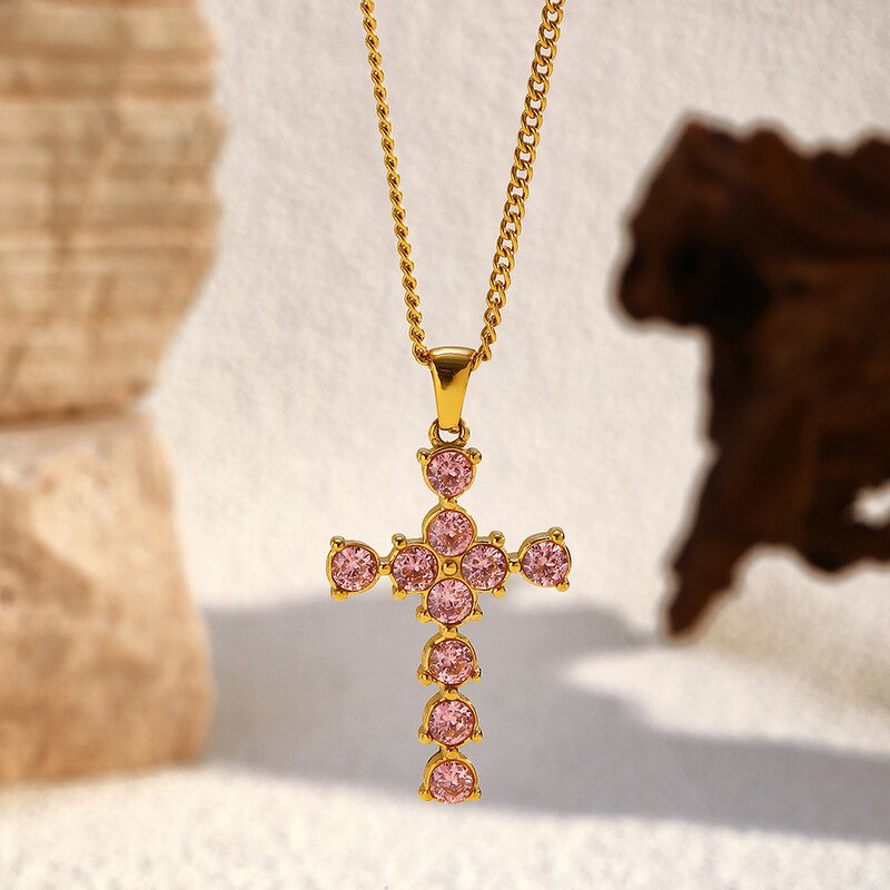 Cross Pendant Necklace Factory - Women's Stainless Steel Retro Light Luxury Simple 18K Chain