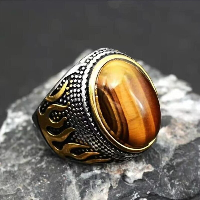Men's Ring Factory - European American Personality Retro Simple Domineering Black Red Zircon Inlay
