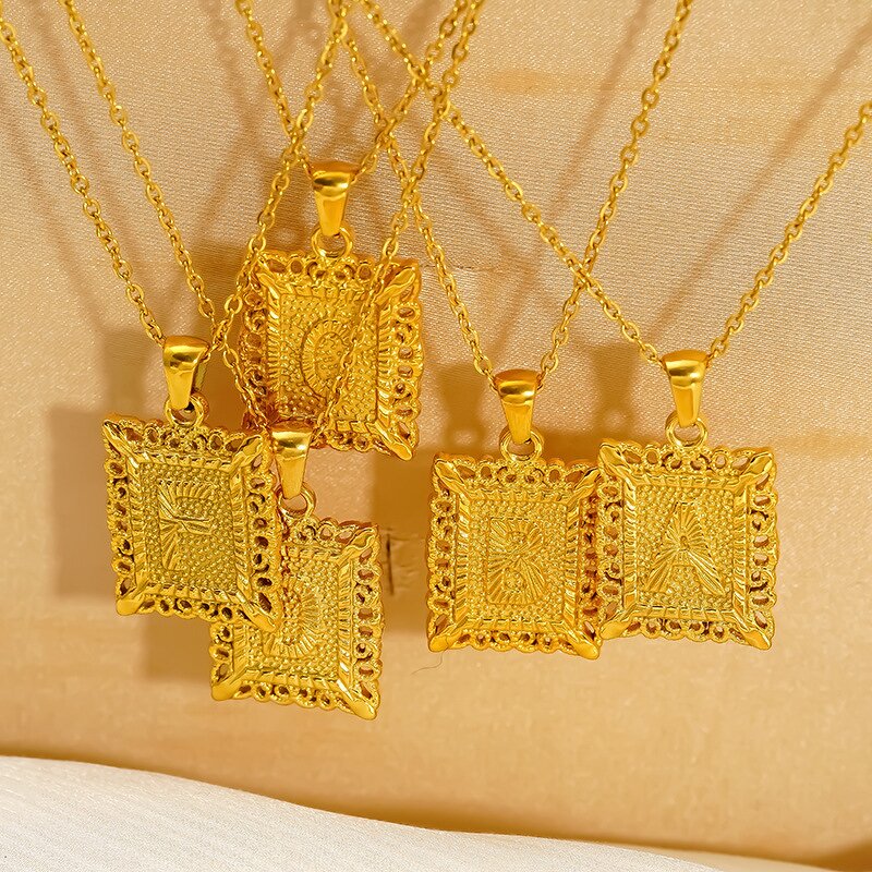 Letter Necklace Factory - Musesure Cross-Border 18K Gold-Plated Square Hollow Stainless Steel