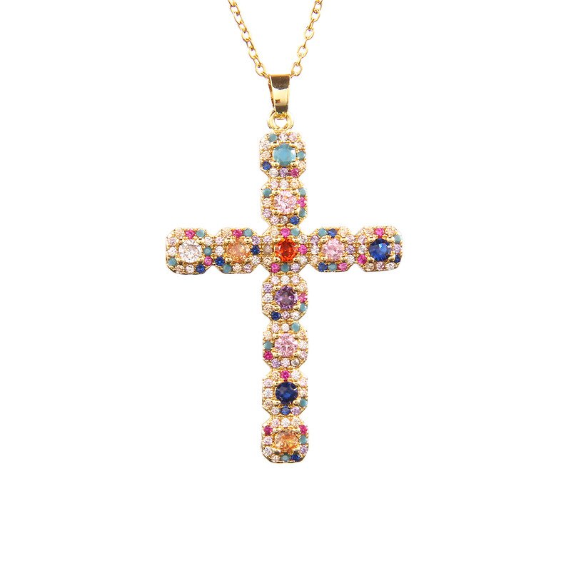 Children's Cross Necklace Factory - European American Micro-inlaid Zircon Gold Plated Pendant