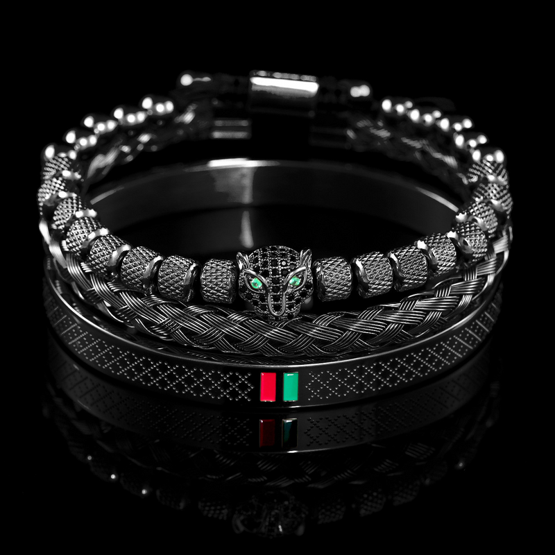 Charm Bracelet Manufacturer - Korean Version Stainless Steel Punk Style Gold-color Couples Jewelry