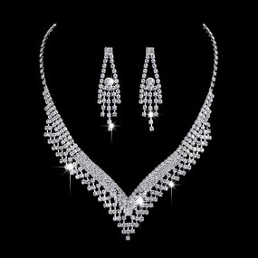 Jewelry Set Factory - Brilliant Full Diamond Zircon Water Drop Necklace Earrings Bridal