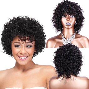 Human Hair Wig Factory - OEM/ODM Custom Kinky Curly Short Brazilian Hair Wig Dark Brown