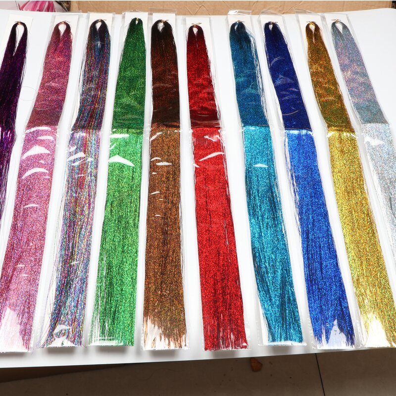 Glitter Hair Extensions Factory - OEM/ODM Custom 48inch 18 Colors Glitter Hair Extensions Tinsel Shiny