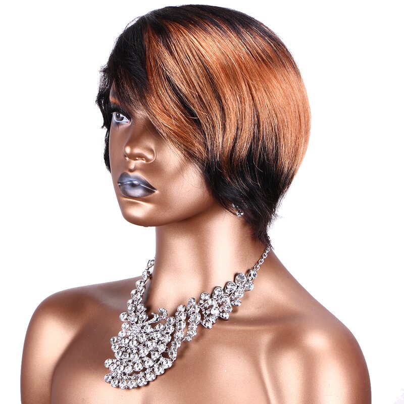 Human Hair Wig Factory - OEM/ODM Custom Wavy Straight Ombre Color Short Hairstyle Wig