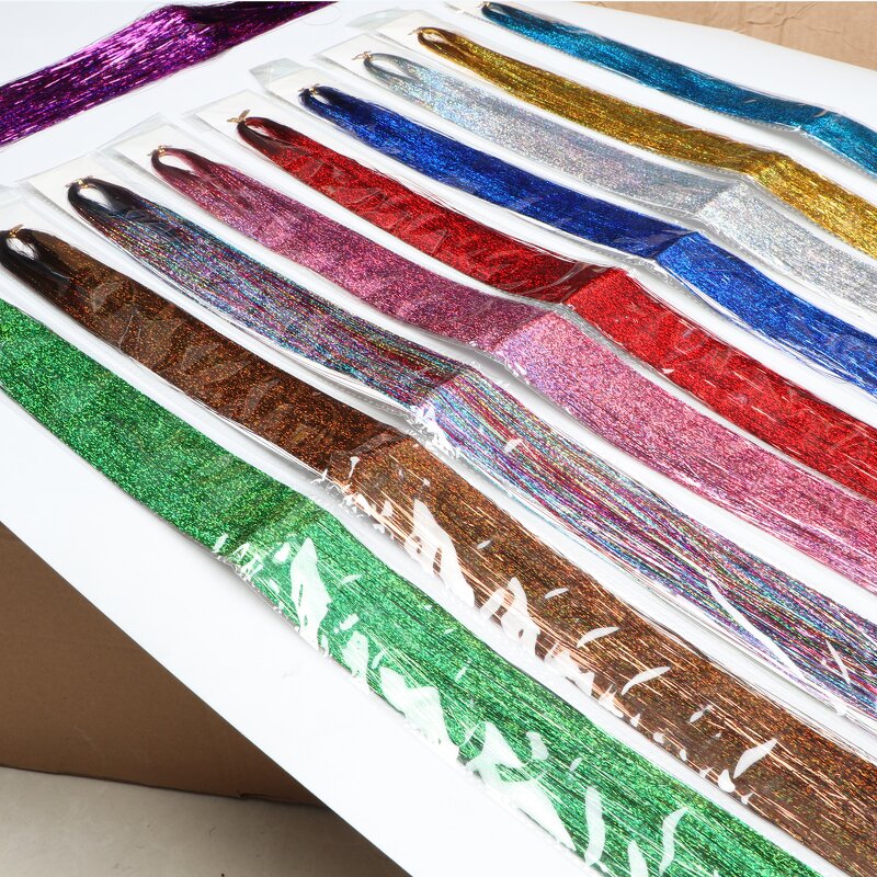 Glitter Hair Extensions Factory - OEM/ODM Custom 48inch 18 Colors Glitter Hair Extensions Tinsel Shiny