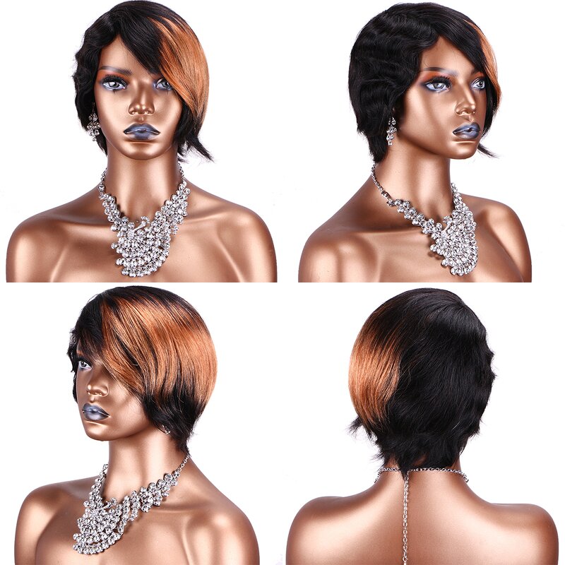 Human Hair Wig Factory - OEM/ODM Custom Wavy Straight Ombre Color Short Hairstyle Wig