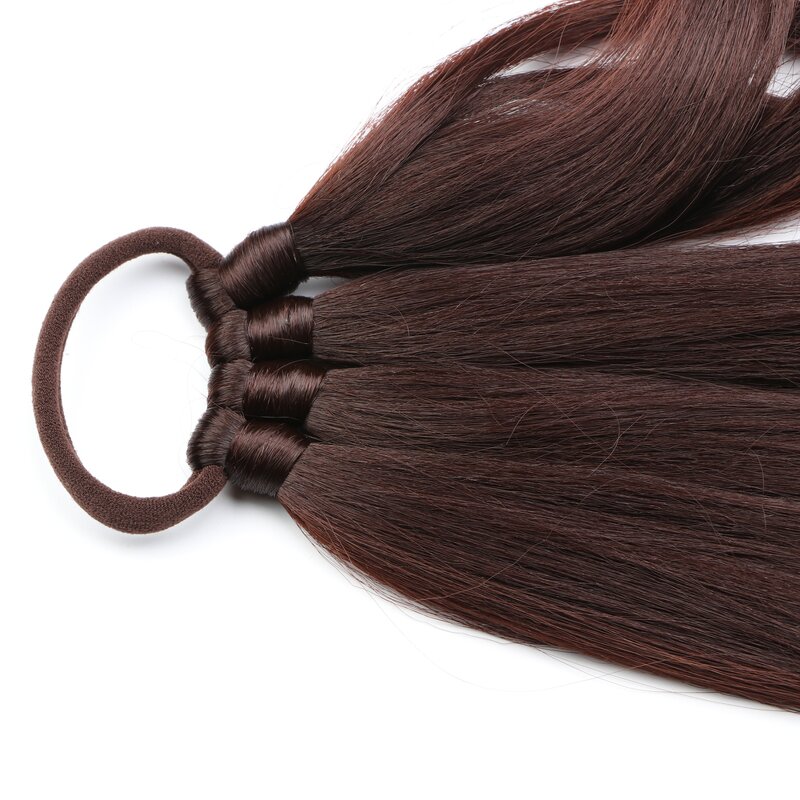 Ponytail Hair Extensions Manufacturer - OEM/ODM Custom Dark Brown Synthetic Yaki Straight Ponytail