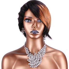 Human Hair Wig Factory - OEM/ODM Custom Wavy Straight Ombre Color Short Hairstyle Wig