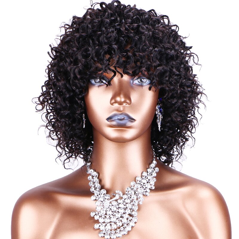 Human Hair Wig Factory - OEM/ODM Custom Kinky Curly Short Brazilian Hair Wig Dark Brown