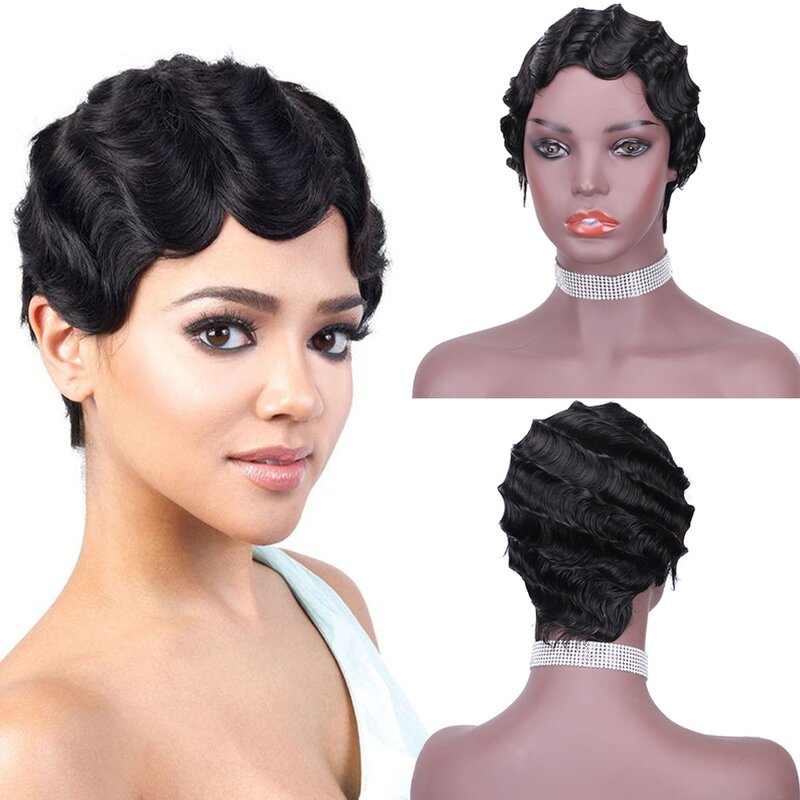 Pixie Cut Wig Manufacturer - OEM/ODM Custom Short Wavy Brazilian Hair Wig with Bangs