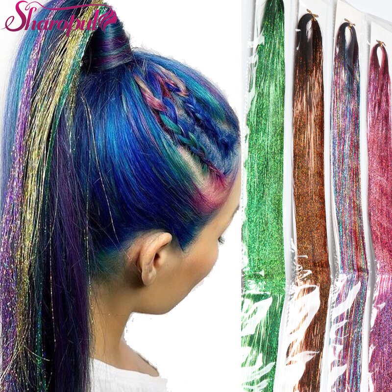 Glitter Hair Extensions Factory - OEM/ODM Custom 48inch 18 Colors Glitter Hair Extensions Tinsel Shiny