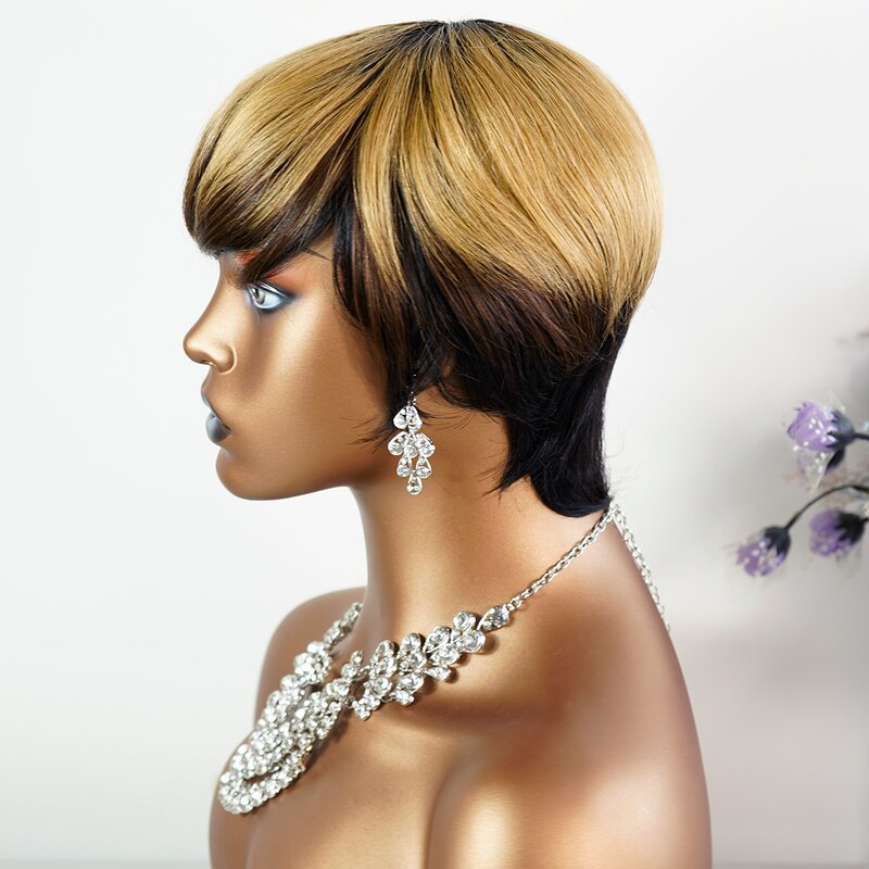 Brazilian Human Hair Wig Factory - OEM/ODM Custom Ombre Color Golden Straight Brazilian Human Hair Wig