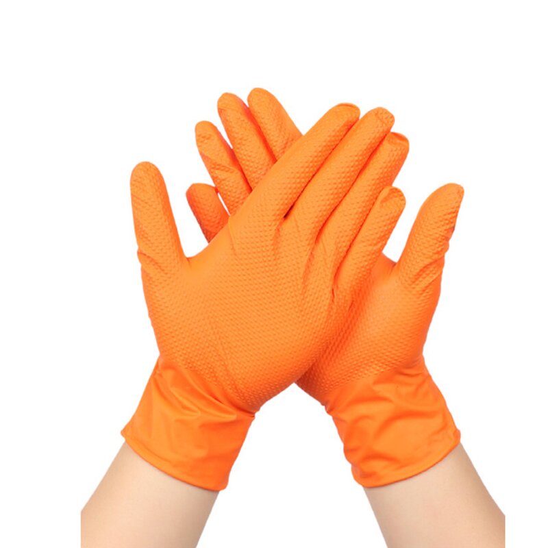 Nitrile Gloves Factory - OEM/ODM Custom Orange Black Diamond Textured Nitrile Gloves Powder Free Grip