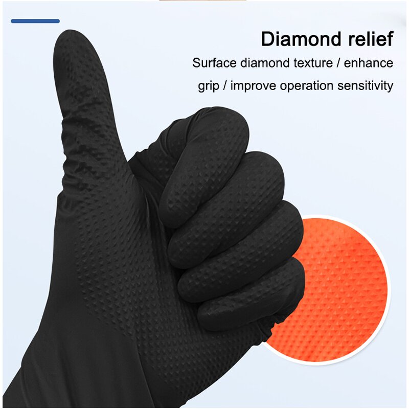 Nitrile Gloves Factory - OEM/ODM Custom Black Heavy Diamond Grip Industrial Nitrile Gloves Powder Free