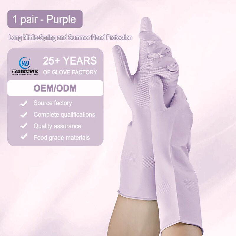 Nitrile Gloves Factory - OEM/ODM Custom Nitrile Housework Cleaning Dishwashing Kitchen Durable Waterproof Gloves