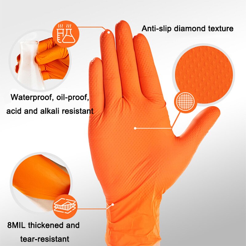 Nitrile Gloves Factory - OEM/ODM Custom Orange Black Diamond Textured Nitrile Gloves Powder Free Grip