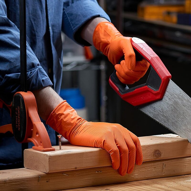 Nitrile Gloves Factory - OEM/ODM Custom Orange Black Diamond Textured Nitrile Gloves Grip Industrial