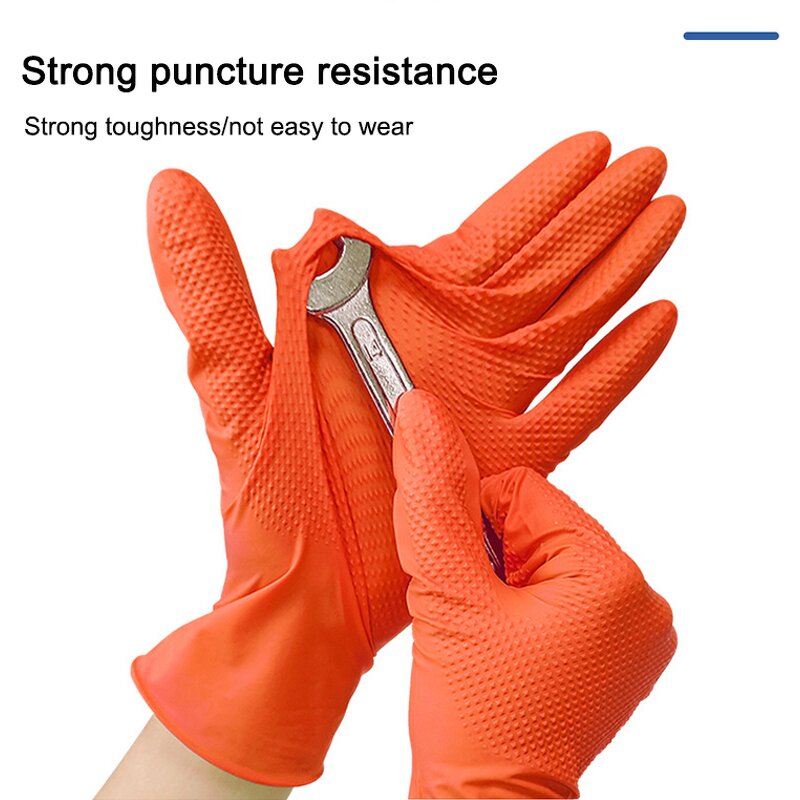 Nitrile Gloves Manufacturer - OEM/ODM Custom Wholesale Diamond Texture Orange Nitrile Gloves Auto Repair