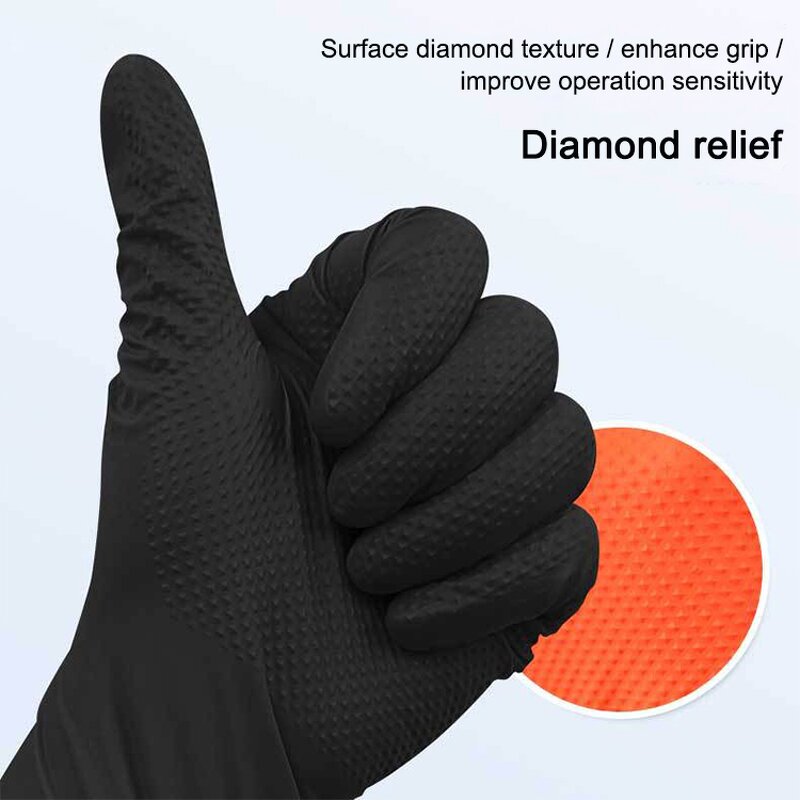 Nitrile Gloves Manufacturer - OEM/ODM Custom Wholesale Diamond Texture Orange Nitrile Gloves Auto Repair