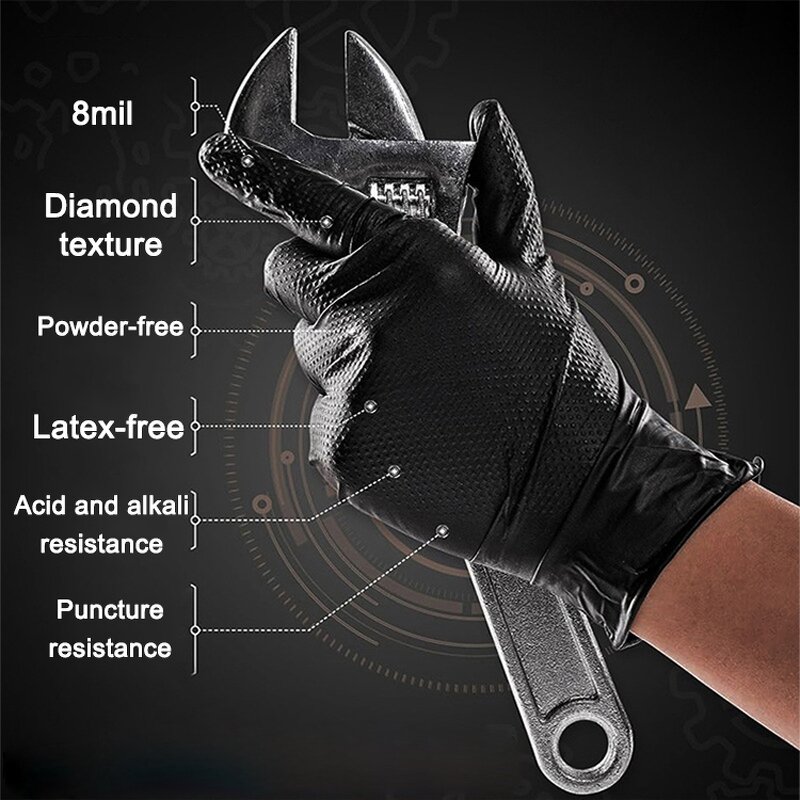 Nitrile Work Gloves Factory - OEM/ODM Custom Heavy Duty Black Orange Diamond Nitrile Gloves Latex