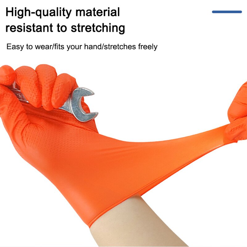 Nitrile Gloves Manufacturer - OEM/ODM Custom Premium Diamond Pattern Nitrile Glove Orange Black
