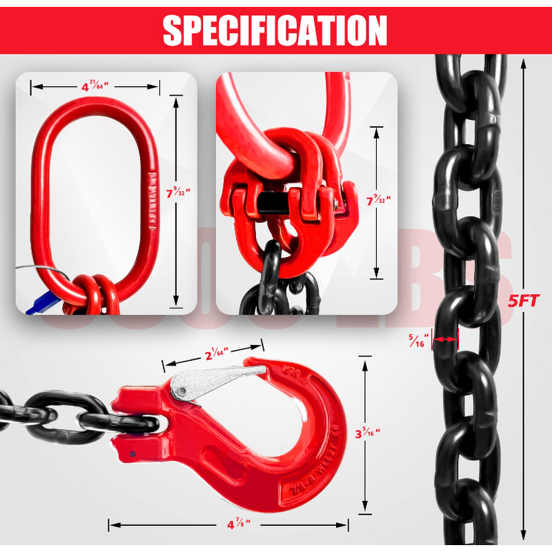 Chain Sling Manufacturer - 3 Ton 5/16 X 5FT 6600LBS WLL Double Leg with Self-Locking Hook G80