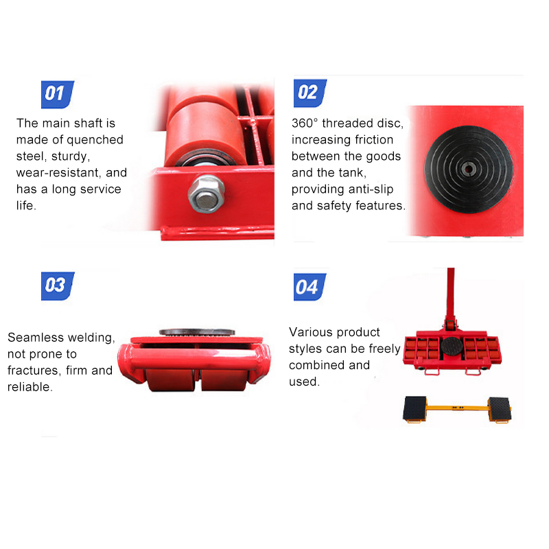 Machinery Skate Dolly Manufacturer - Convenient 4-50T Red Color PU Anti-Slip Rollers for Storage Distribution