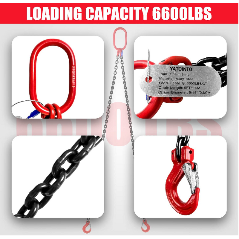 Chain Sling Manufacturer - 3 Ton 5/16 X 5FT 6600LBS WLL Double Leg with Self-Locking Hook G80