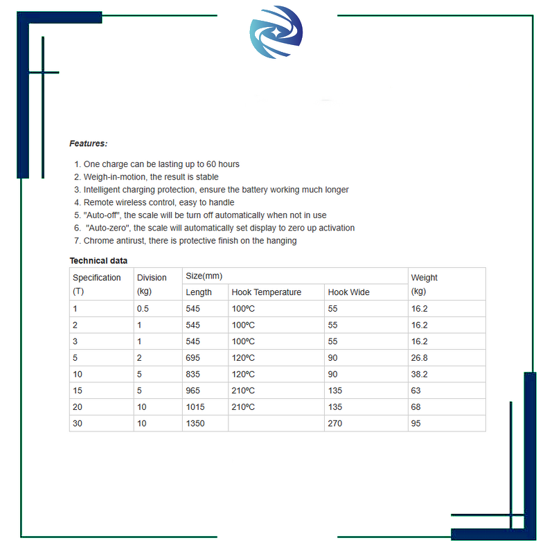 Electronic Hanging Scale Manufacturer - Wireless Intelligent Charging Hoist Stable Protective Steel