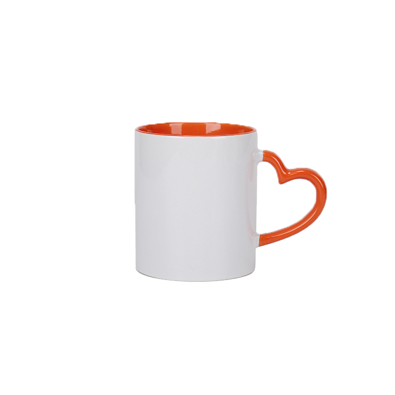 Ceramic Mug Manufacturer - OEM/ODM Custom 11oz Inner Color Heart Handle Sublimation Ready Mug