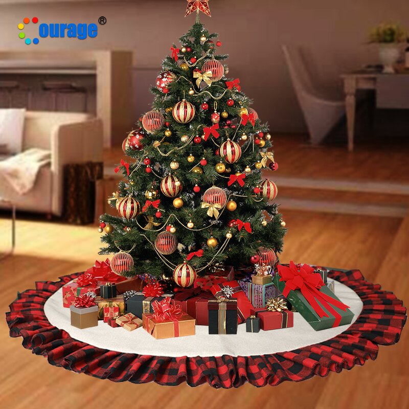 Tree Skirt Blank Factory - OEM/ODM Custom Plaid Edge Decoration Sublimation Ornament Tree Skirt