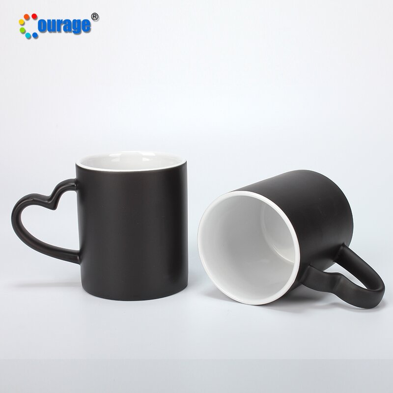 Color Changing Cup Factory - OEM/ODM Custom Heart Grip Matte Coated Color Changing Ceramic Coffee Mug