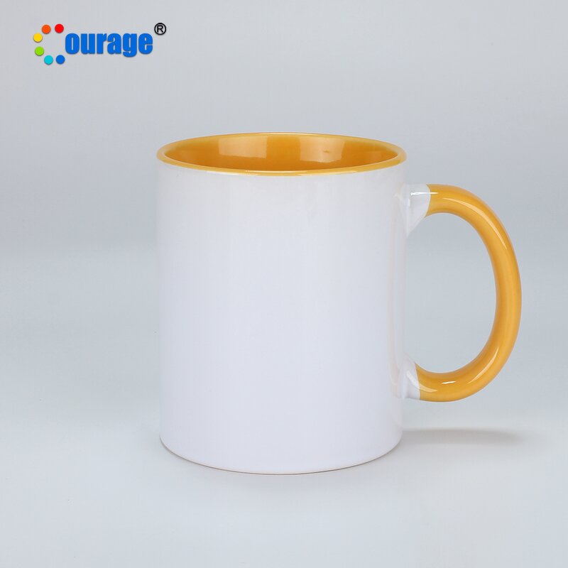 Ceramic Mug Factory - OEM/ODM Custom 11oz Colorful Handle White Sublimation Ceramic Coffee Cup
