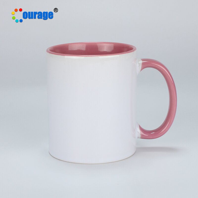 Ceramic Mug Factory - OEM/ODM Custom 11oz Colorful Handle White Sublimation Ceramic Coffee Cup