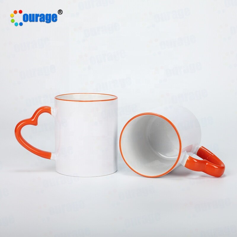 Ceramic Mug Factory - OEM/ODM Custom 11oz Colorful Border Handle Sublimation White Mug