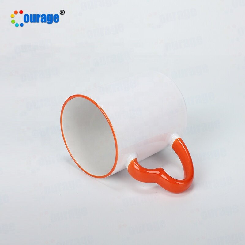 Ceramic Mug Factory - OEM/ODM Custom 11oz Colorful Border Handle Sublimation White Mug