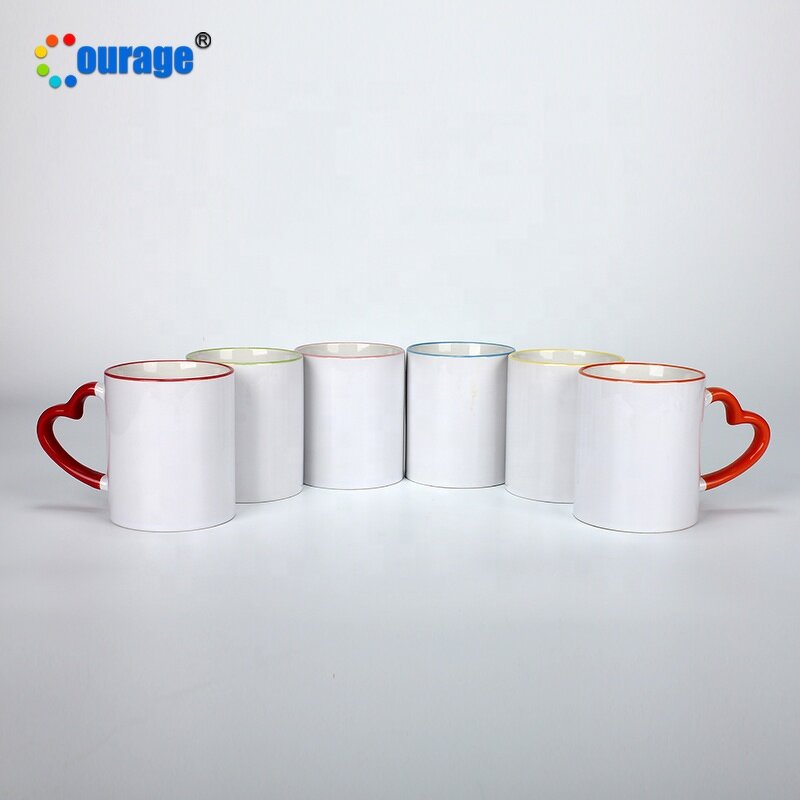 Ceramic Mug Factory - OEM/ODM Custom 11oz Colorful Border Handle Sublimation White Mug