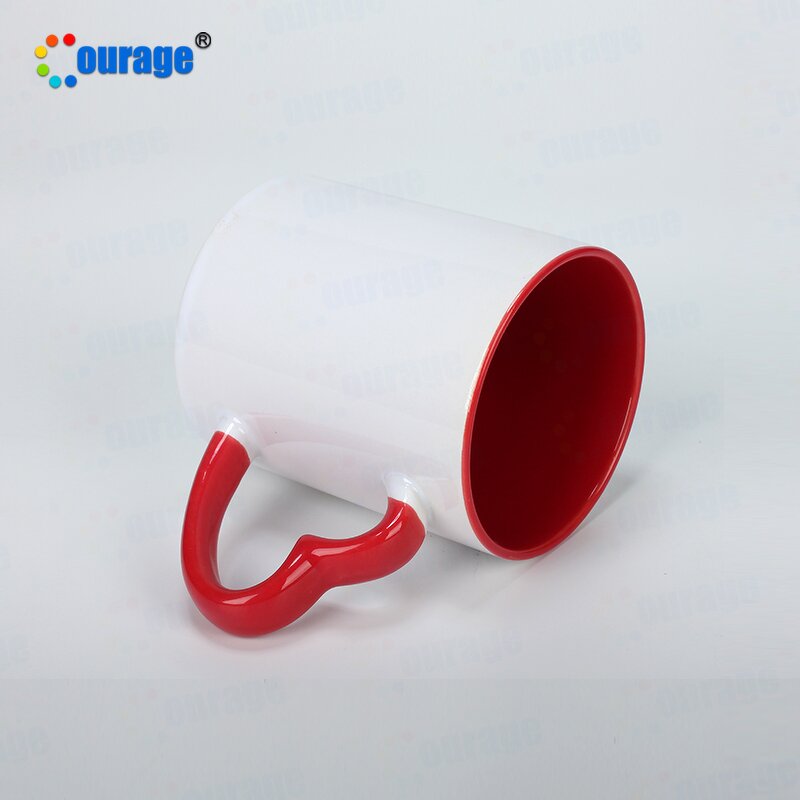 Ceramic Mug Manufacturer - OEM/ODM Custom 11oz Inner Color Heart Handle Sublimation Ready Mug