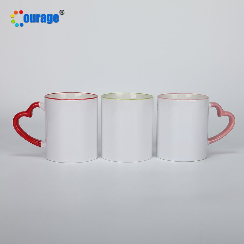 Ceramic Mug Factory - OEM/ODM Custom 11oz Colorful Border Handle Sublimation White Mug