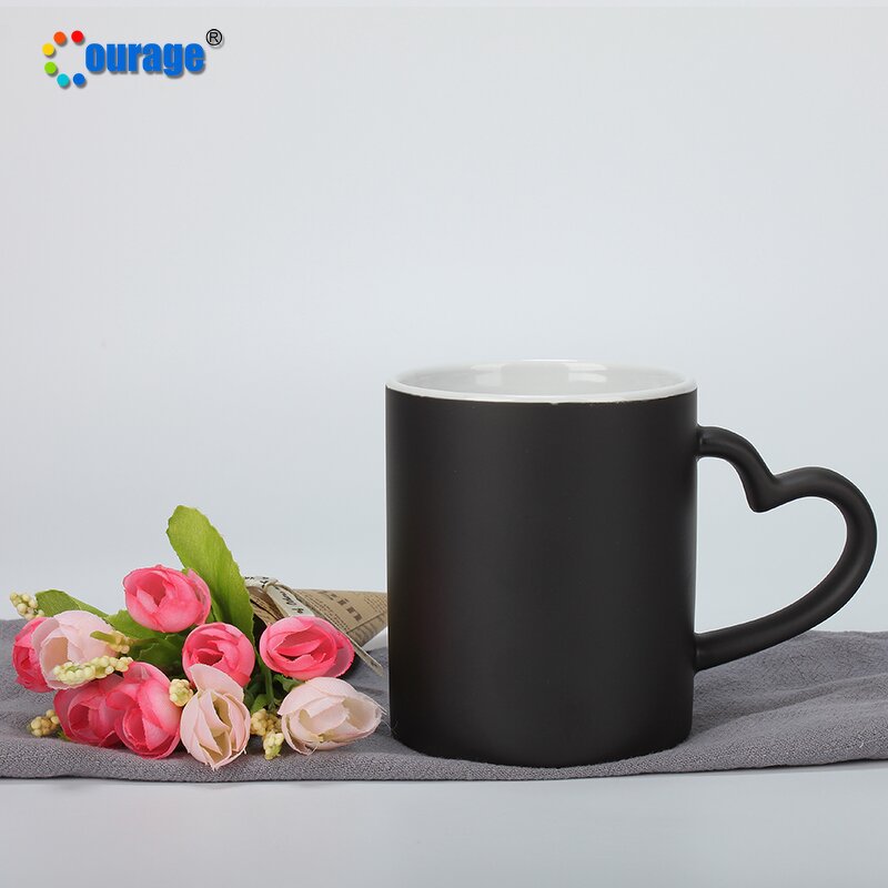 Magic Mug Factory - OEM/ODM Custom 11oz Heart Handle Matte Color Changing Sublimation Magic Mug