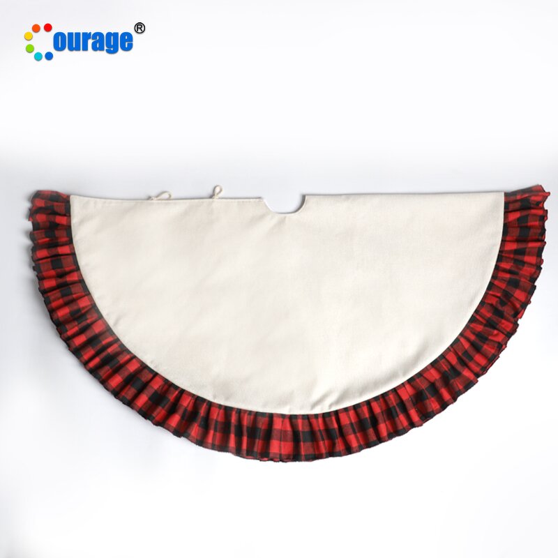 Tree Skirt Blank Factory - OEM/ODM Custom Plaid Edge Decoration Sublimation Ornament Tree Skirt