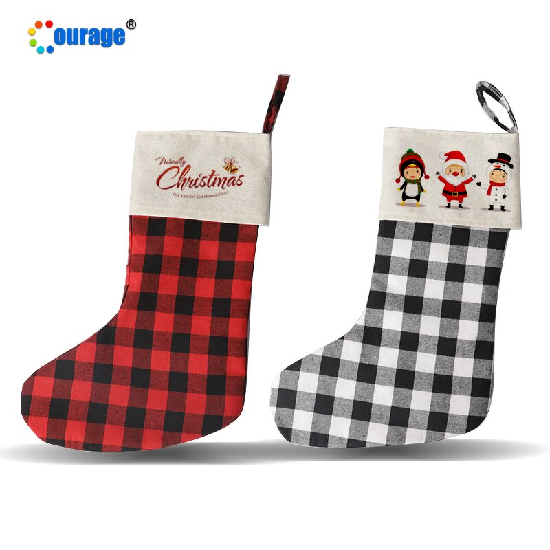 Buffalo Plaid Stocking Factory - OEM/ODM Custom Popular Wholesale Sublimation Blank Buffalo Plaid Stocking