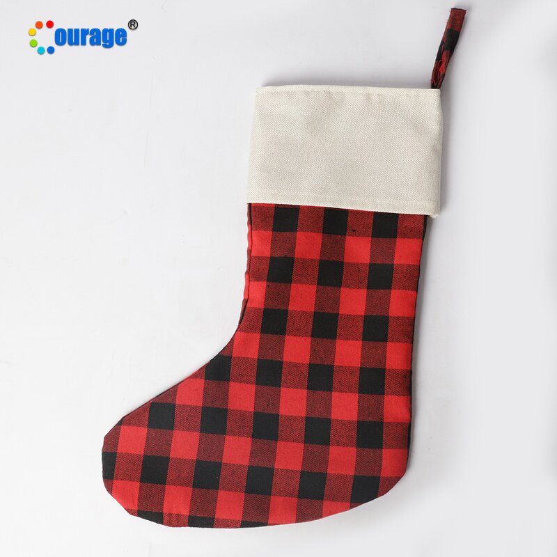 Buffalo Plaid Stocking Factory - OEM/ODM Custom Popular Wholesale Sublimation Blank Buffalo Plaid Stocking