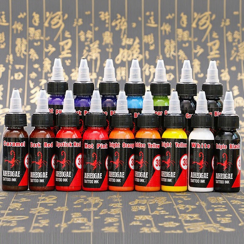 Customizable 30ml/1oz Set of 16 Famous Colors Semi-Permanent Temporary Lip Tattoo Ink Henna Black Tattoo Ink